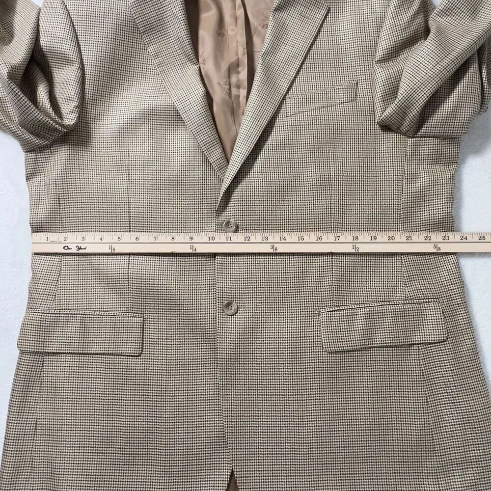 Pronto Moda Italia Cashmere Silk Wool‎ Blazer Mens Sz 46R Houndstooth Brown